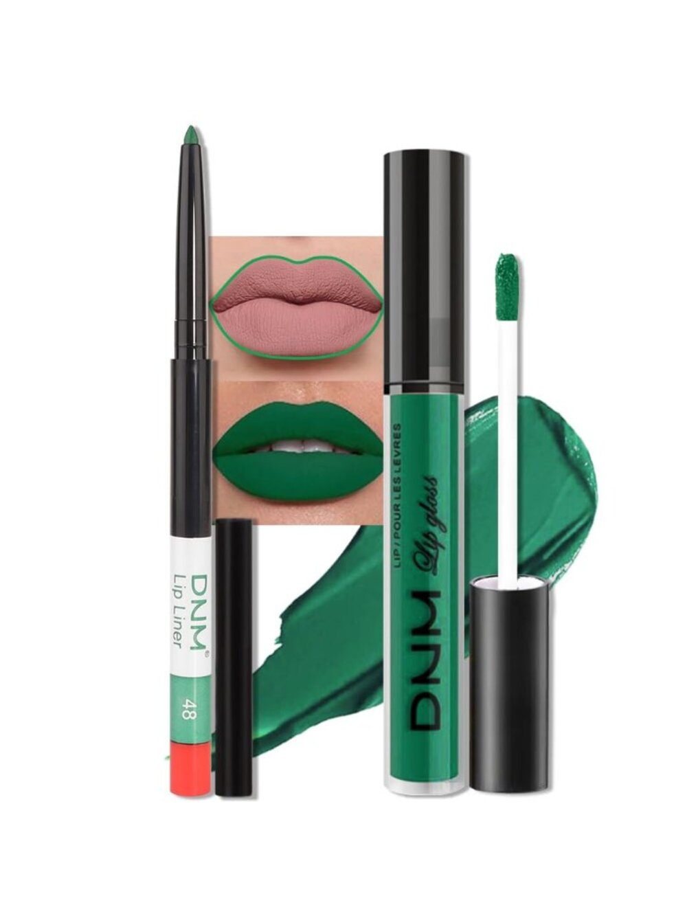 DNM 48# Forest Green 2Pcs 24H Long-Lasting Matte Liquid Lipstick and Lip Liner